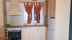 A compact kitchen with a stove, oven, sink, and cabinets. - Glyfada Apartment Ag3g 129 (Corfu)