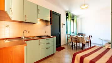 Fridge, oven, stovetop, cookware/dishes/utensils