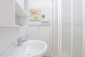 Douche, séchoir à cheveux, serviettes fournies