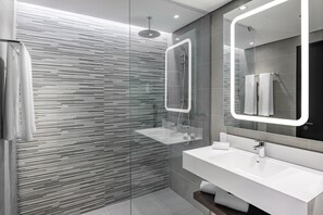 Shower, eco-friendly toiletries, hair dryer, bathrobes