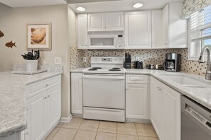 Fridge, microwave, oven, stovetop - Homey condo w/private deck in quiet resort w/fabulous pool & Jacuzzi - one block from the beach (North Myrtle Beach)