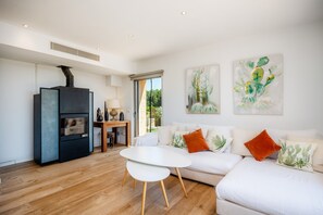 Télévision, cheminée, table de tennis de table