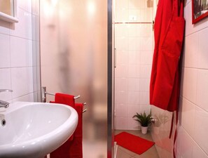 Douche, séchoir à cheveux, serviettes fournies