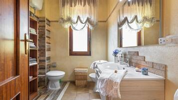 Shower, free toiletries, hair dryer, towels