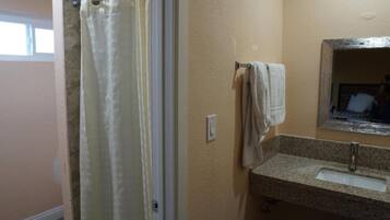Hair dryer, slippers, towels