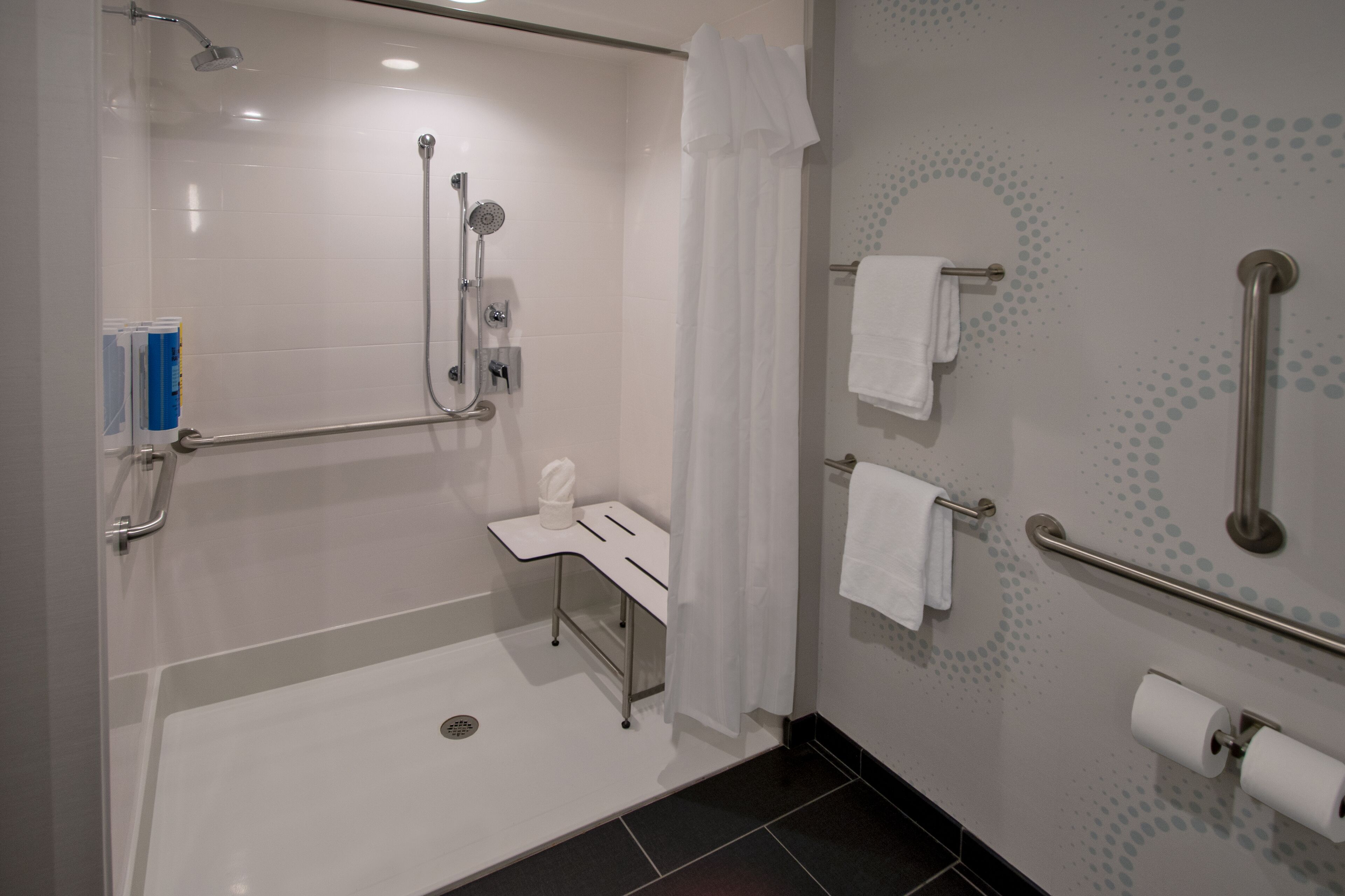 room, 1 king bed, accessible (mobility & hearing, roll-in shower) | bathroom | bathrobes, towels
