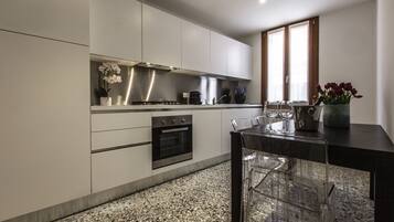 Fridge, oven, dishwasher, coffee/tea maker