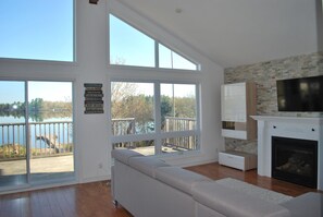 Smart TV, fireplace, DVD player, foosball