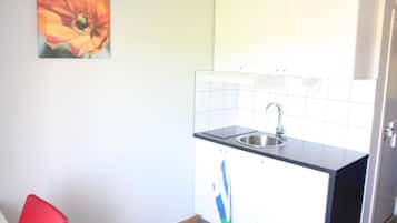 Kühlschrank, Mikrowelle, Herdplatte, Wasserkocher