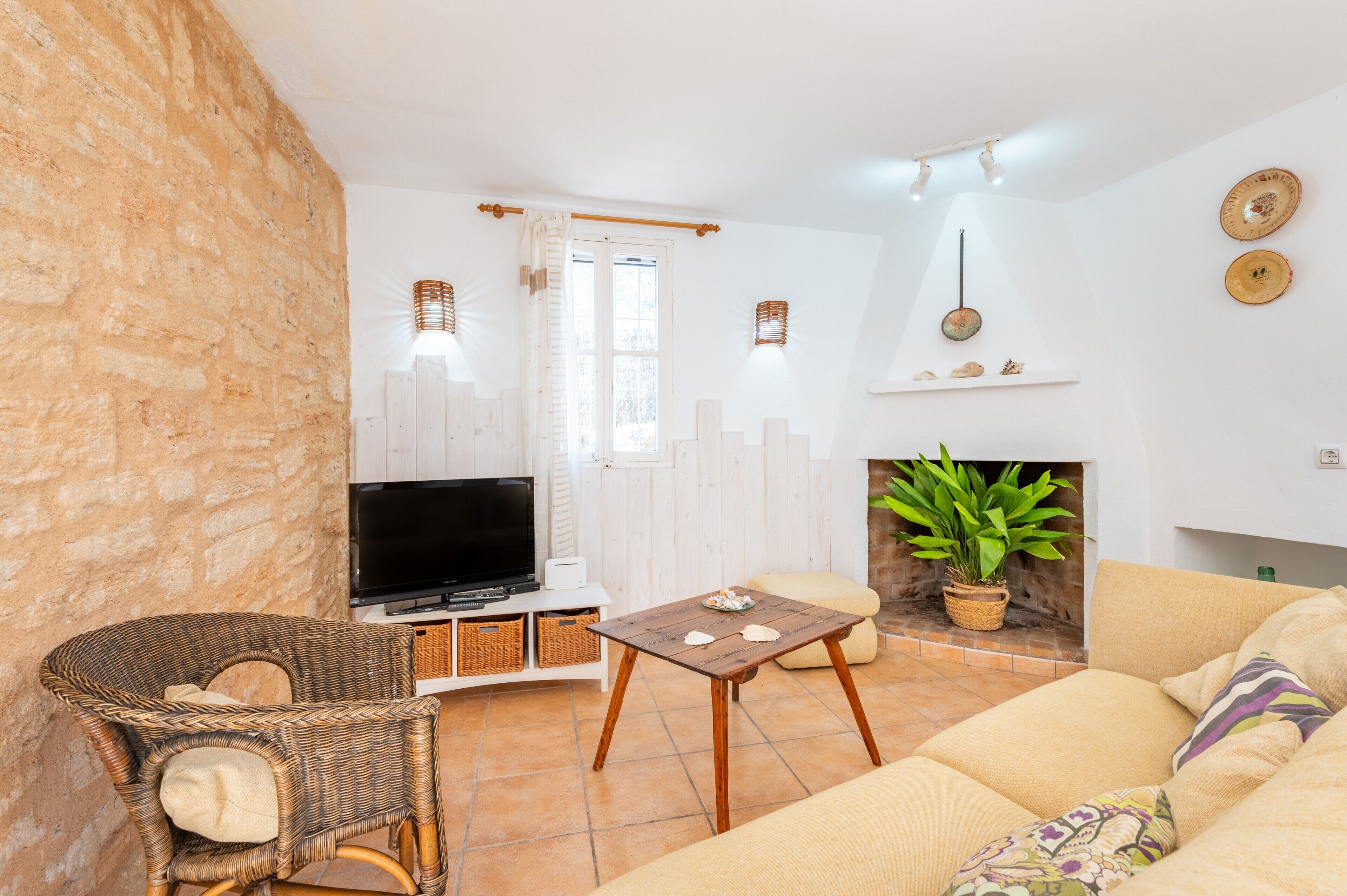 TV, fireplace
