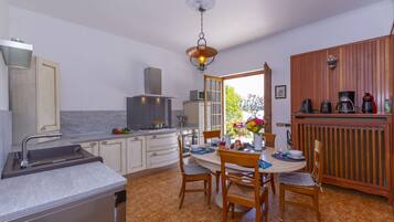 Family Villa, 3 Bedrooms, 2 Bathrooms, Lakeside (Villa Martine Au Bord Du Lac) | Private kitchen | Full-sized fridge, microwave, oven, stovetop