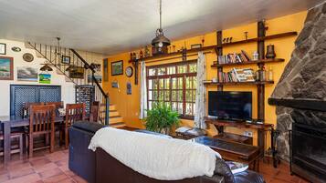 TV, fireplace