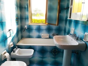 Tina, secadora de cabello, toallas 