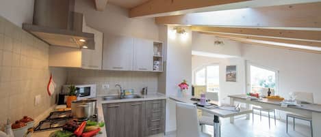 패밀리 아파트, 침실 여러 개, 호숫가 (Silver Lake Apartment) | 전용 주방 | 대용량 냉장고, 전자레인지, 오븐, 쿡탑