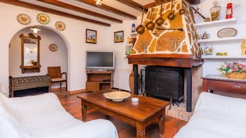 Télévision, cheminée, table de tennis de table, chaßne hi-fi