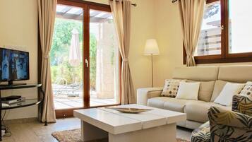 Villa, 2 Bedrooms, Private Pool | Living area | Flat-screen TV, video-game console, DVD player