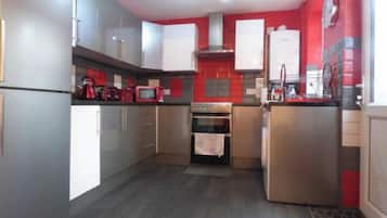 Fridge, microwave, oven, electric kettle