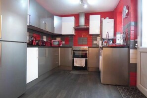 Fridge, microwave, oven, electric kettle