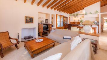 Télévision, cheminée, table de tennis de table