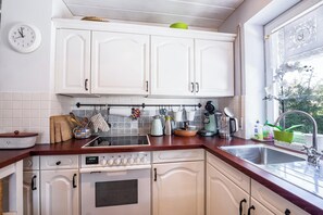 Fridge, oven, stovetop, coffee/tea maker