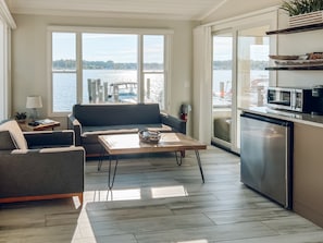 Winton Cottage | Living area | 50-inch Smart TV with cable channels, TV, heated floors - Old Pike Cottages (Saugatuck)