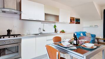Fridge, microwave, stovetop, electric kettle