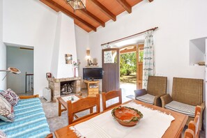 Chimenea, reproductor de DVD y estéreo