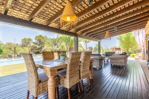 Outdoor dining - Historical Finca with Pool, Garden, Wi-Fi & Air Conditioning; Parking Available (Portocolom)