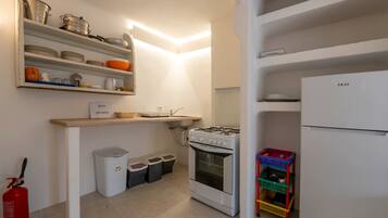 Fridge, oven, stovetop, cookware/dishes/utensils