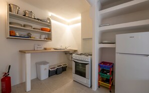 Fridge, oven, stovetop, cookware/dishes/utensils