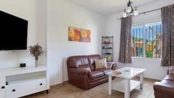 Een televisie, een open haard, een dvd-speler en een stereo