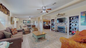 TV, fireplace, offices