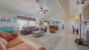 TV, fireplace, offices