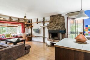 Televisión y chimenea 