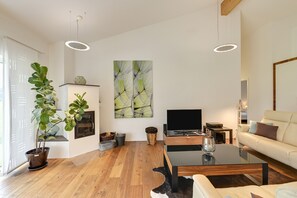 TV, fireplace, DVD player, stereo