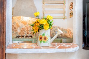 Fridge, oven, stovetop, coffee/tea maker