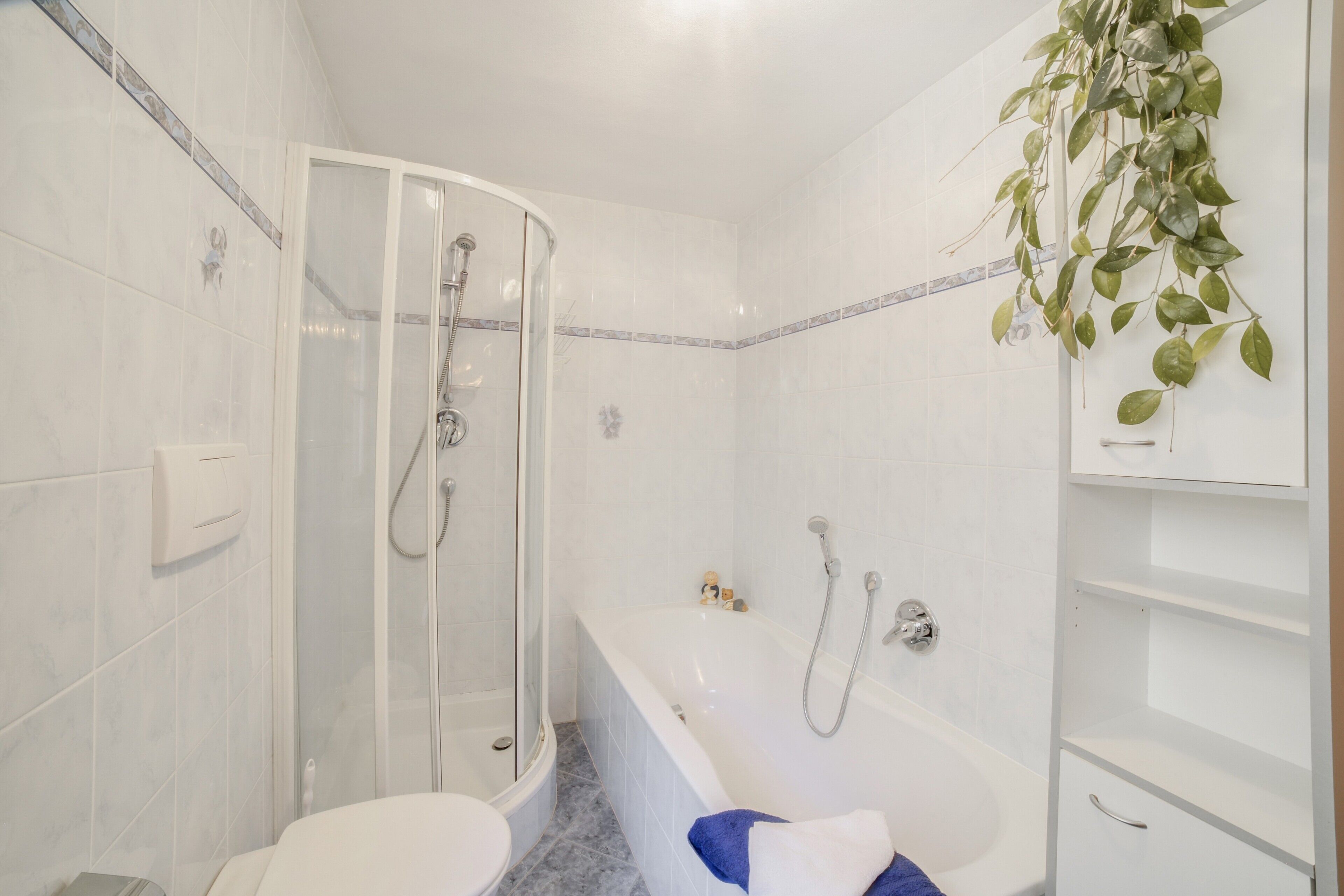 Douche, séchoir à cheveux, serviettes fournies