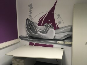 Premium bedding, individually decorated, desk, laptop workspace