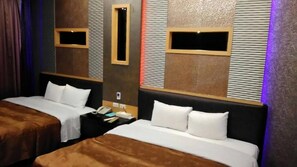 Blackout curtains, free WiFi, bed sheets