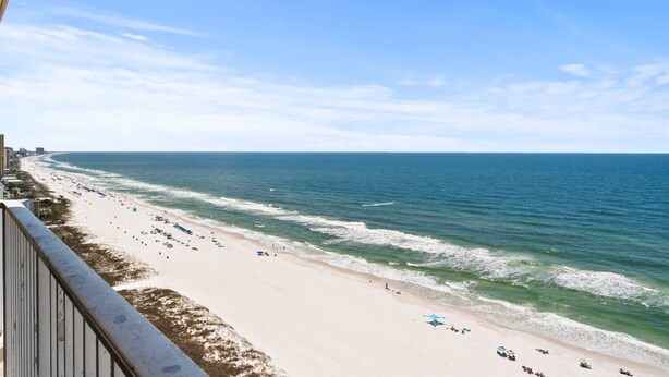 A beach with a clear view of the ocean and a sandy shore. - 16th-Floor Gulf-Front Condo at Boardwalk – Balcony Views, Resort Pool & Hot Tubs (Panama City Beach)