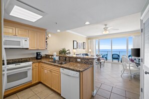 Fridge, microwave, oven, stovetop - 16th-Floor Gulf-Front Condo at Boardwalk – Balcony Views, Resort Pool & Hot Tubs (Panama City Beach)