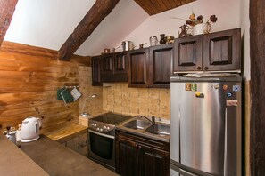 Appartement Standard, 2 chambres, terrasse | Cuisine privée | Grand réfrigérateur, four, plaque de cuisson, bouilloire électrique