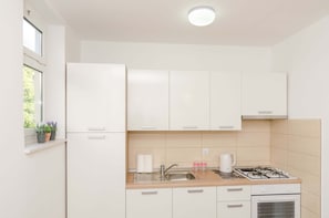 Appartement Standard, 2 chambres, balcon | Cuisine privée | Grand réfrigérateur, four, plaque de cuisson, bouilloire électrique