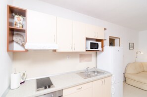 Standard Apartment, 1 Bedroom, Balcony, Sea View | Private kitchen | Fridge, microwave, stovetop, electric kettle