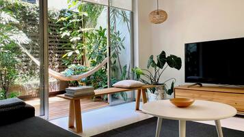 Smart TV, DVD player, books, stereo