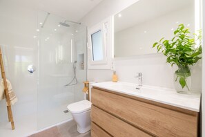 Ducha, secador de pelo y toallas