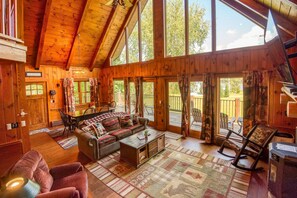 Smart TV, fireplace, smart speakers, streaming services - Sam-O-Set Lodge | Lakeside Retreat w/ Hot Tub, Dock, and Fire Pit (Rangeley)