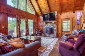Smart TV, fireplace, smart speakers, streaming services - Sam-O-Set Lodge | Lakeside Retreat w/ Hot Tub, Dock, and Fire Pit (Rangeley)