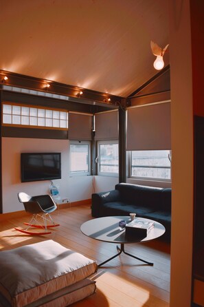 TV, music library, video library, stereo