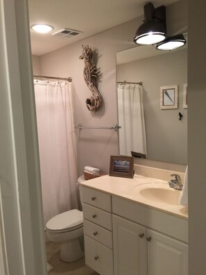 Hair dryer, towels, toilet paper